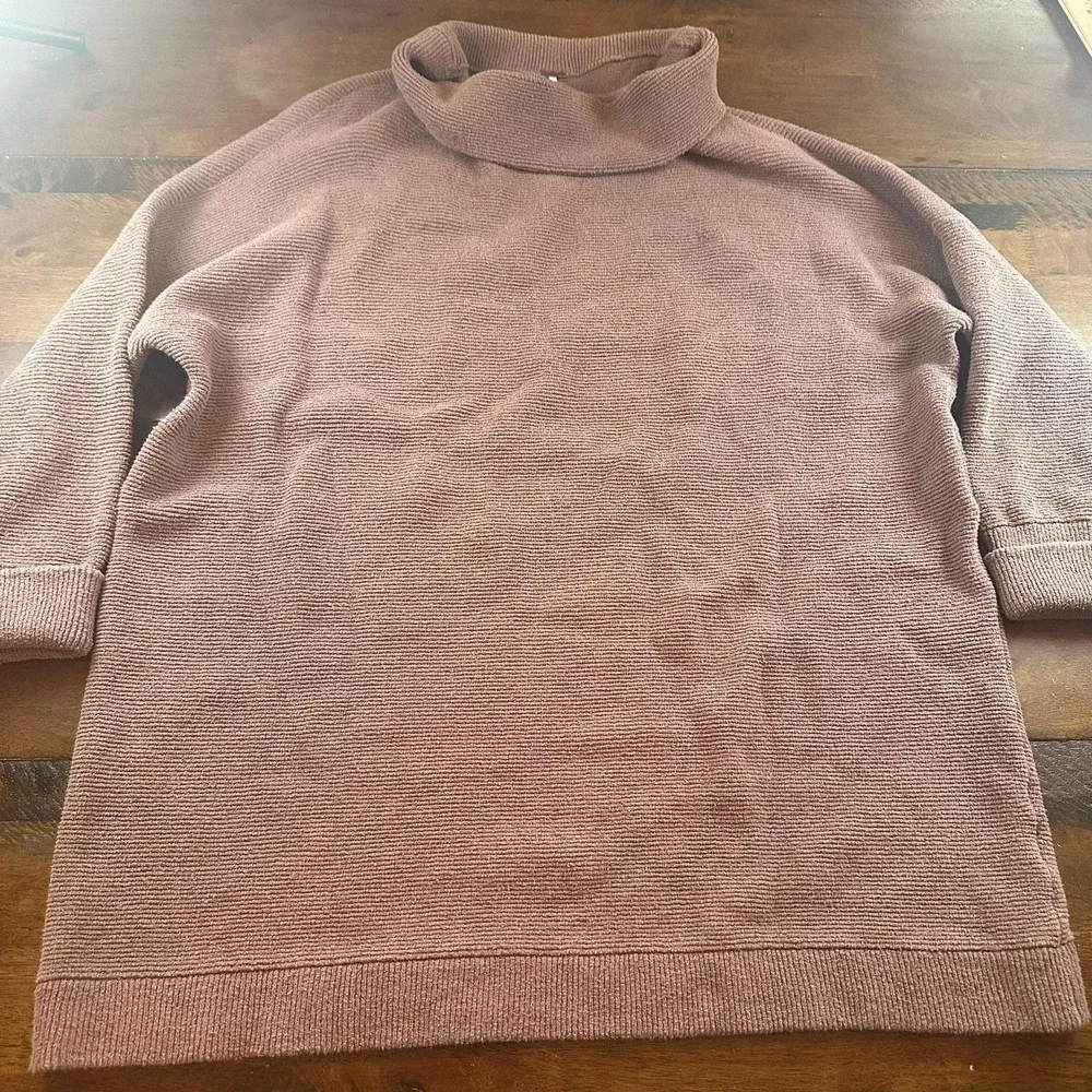 Free People Sweater Womens XL Pink Cowl Neck Tunic 3/4 Sleeve Pullover‎ Knit